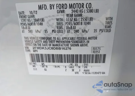 2013 Ford Edge Sel z USA, uszkodzony, nr VIN 2FMDK3JC8DBB16276